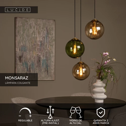 Lucide MONSARAZ - Lámpara colgante - Ø 35 cm - 3xE27 - Verde - USP